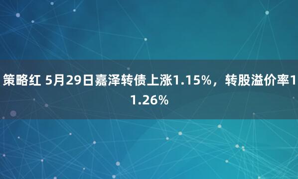 策略红 5月29日嘉泽转债上涨1.15%，转股溢价率11.26%