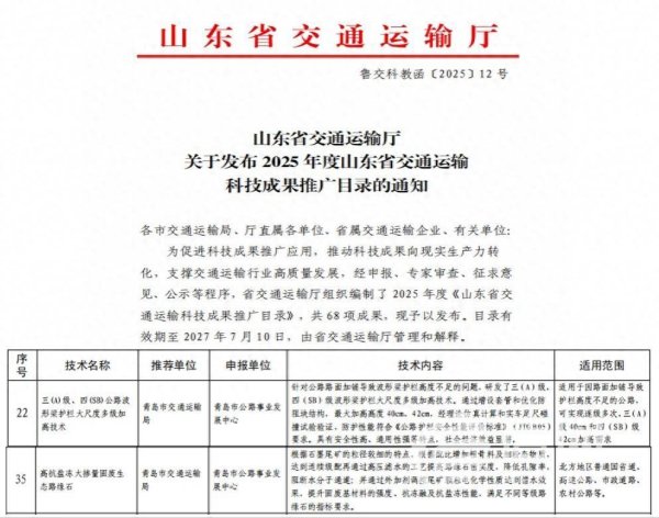 融创优配 山东省交通运输科技成果推广目录添新员 青岛两项公路“四新”入选